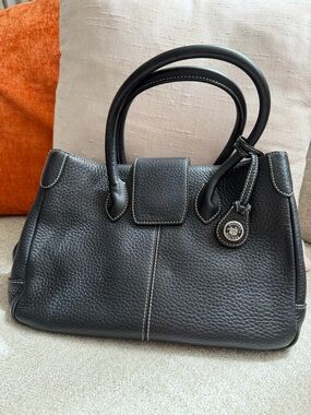 Dooney & Bourke Black Pebbled Leather Satchel with White Stitching
